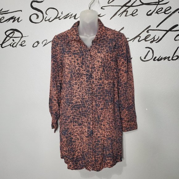 Banana Republic Factory Geometric Design Button Front Shirt Dress Pockets - Picture 1 of 5
